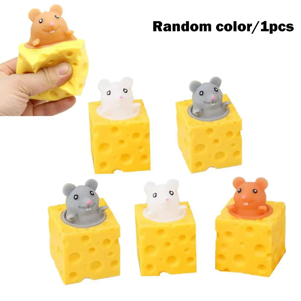 Creative Mouse In Cheese Squeeze Toy Soft Silicone Stress Relief Fidget Toy Funny Slow Rising Squishy For Kids Adults Gift HIP Yellow