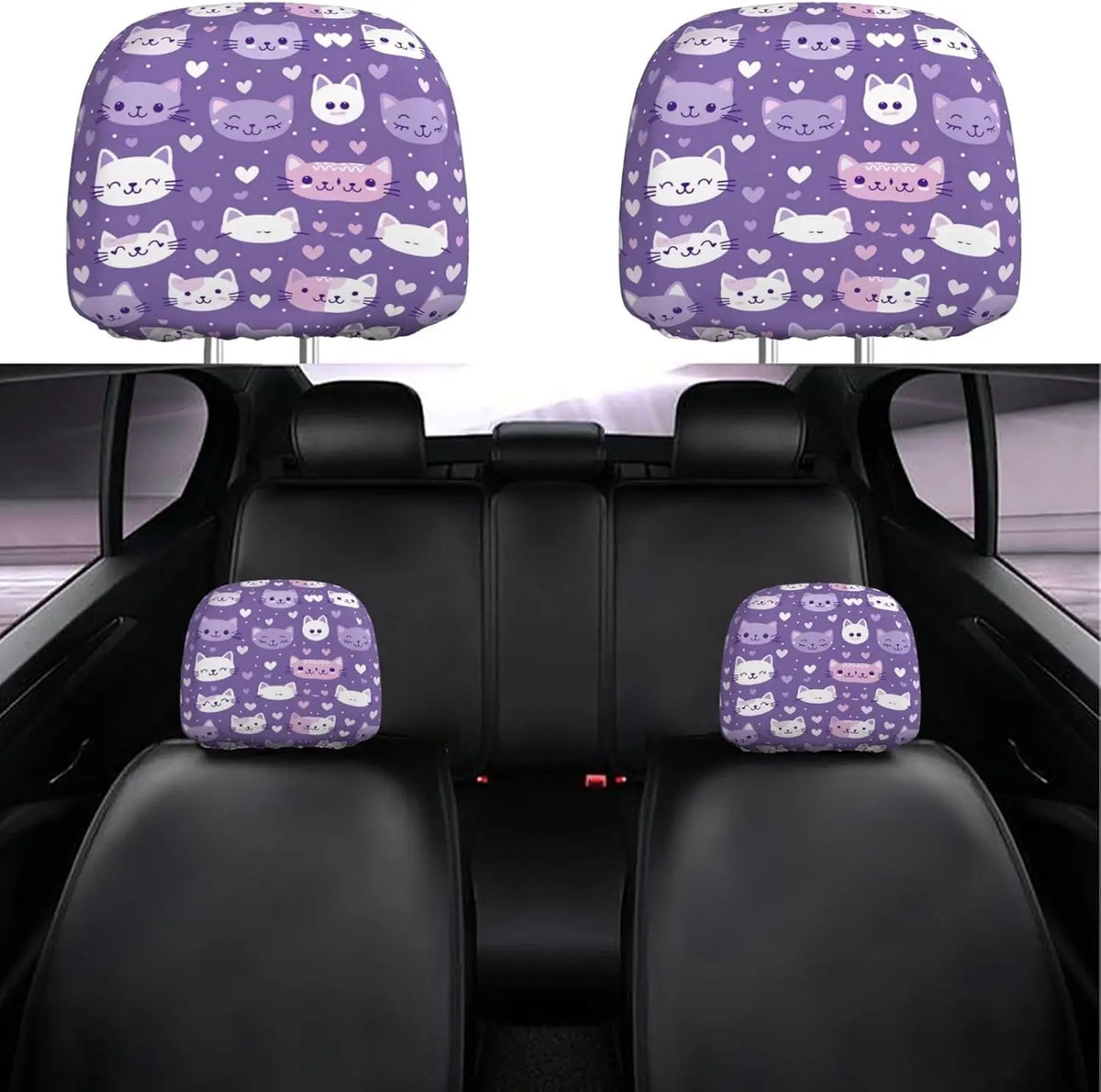Purple Kawaii Cat Car Headrest Covers – 2 Pack Universal Fit Car Headrest Covers HIP 1