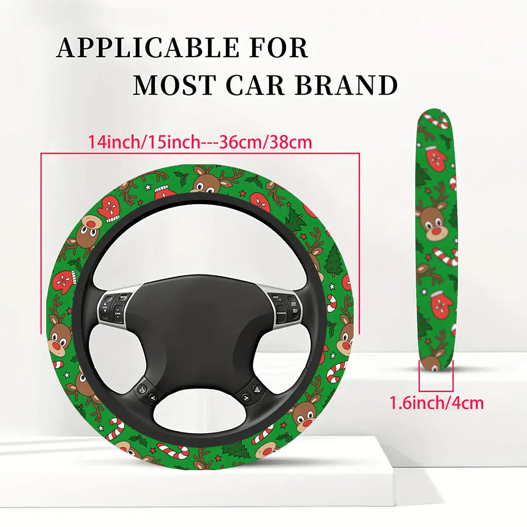 Christmas Neoprene Steering Wheel Cover – Reindeer & Tree Steering Wheel Cover HIP