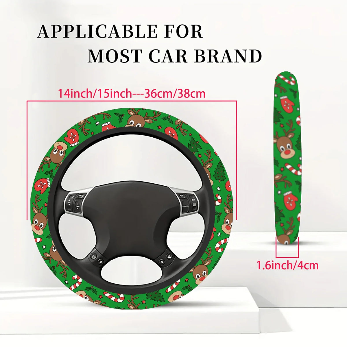 Christmas Neoprene Steering Wheel Cover – Reindeer & Tree Steering Wheel Cover HIP
