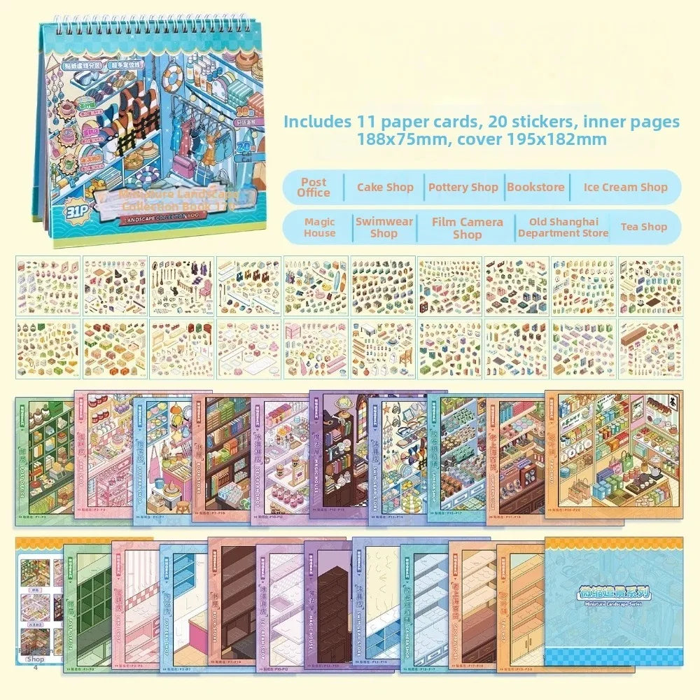 3D Shop Scene Sticker Book – 10 Miniature Scenes | PET 3D Scene Sticker Book HIP B-17.0