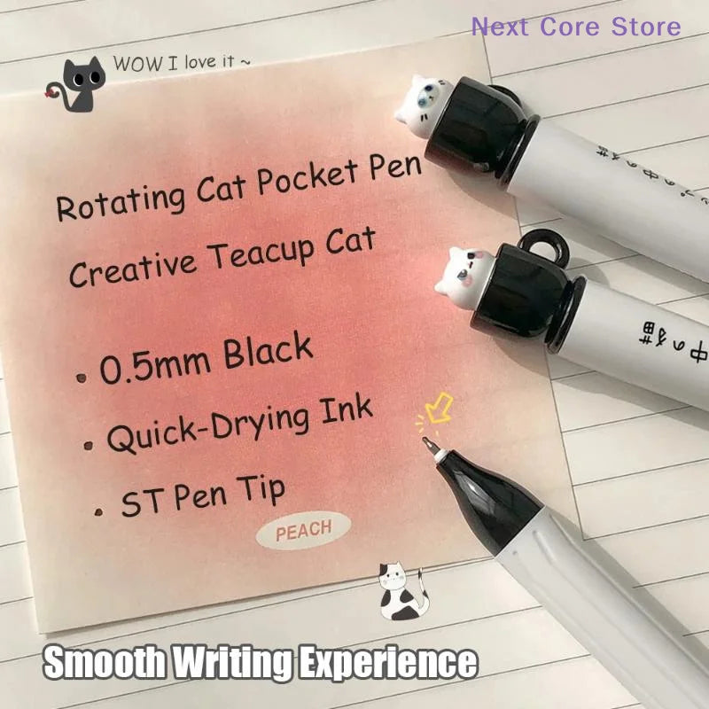 Cute Teacup Cat Gel Pen 0.5mm – Quick Dry Rotating Design Novelty Gel Pen HIP