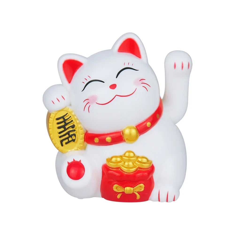 Solar Powered Maneki Neko Lucky Cat Welcoming Chinese Lucky Cat Waving Hand Beckoning Fortune Cat Figurines For Home Decoration HIP 1