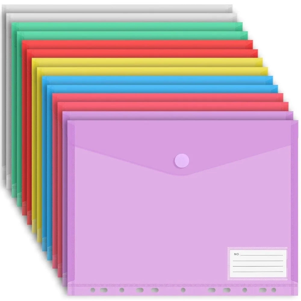 7-Piece Binder Pockets A4 A5 A6 – PP Snap Envelope Pouches Binder Pocket Set HIP
