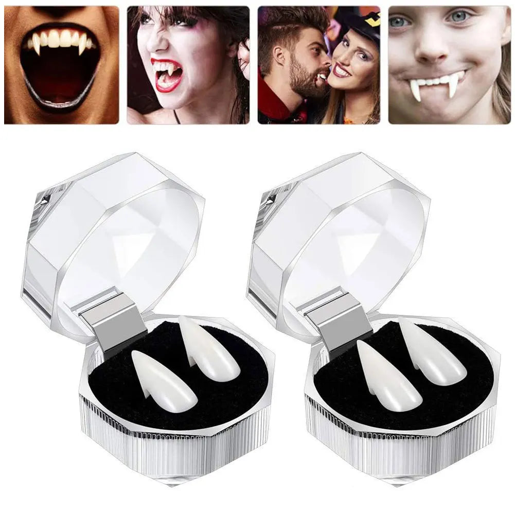1 Pair Vampire Teeth Fangs Dentures Props Halloween Costume Props False Teeth Solid Glue Denture Adhesive Halloween Party Decor HIP