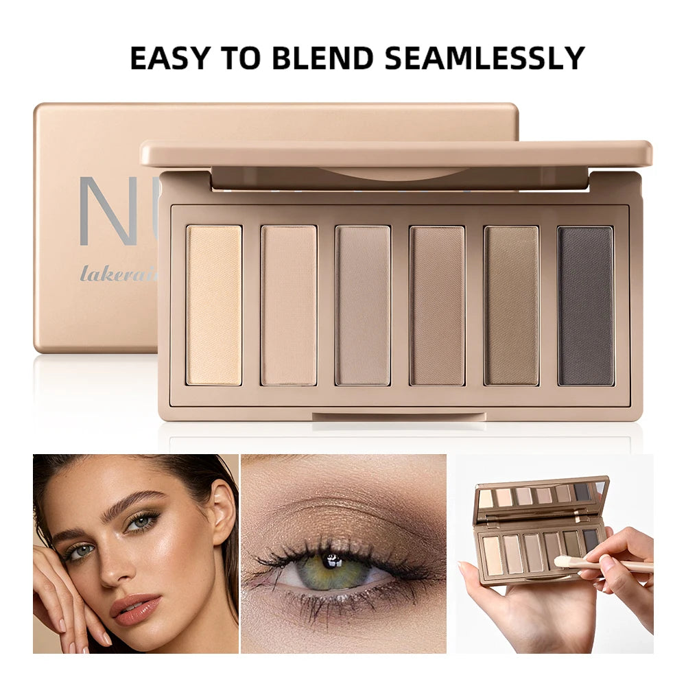Lakerain 6 Color Eyeshadow Palette Matte Long-Lasting Waterproof Blendable Color High Pigment Nude Party Daily Stage Makeup HIP