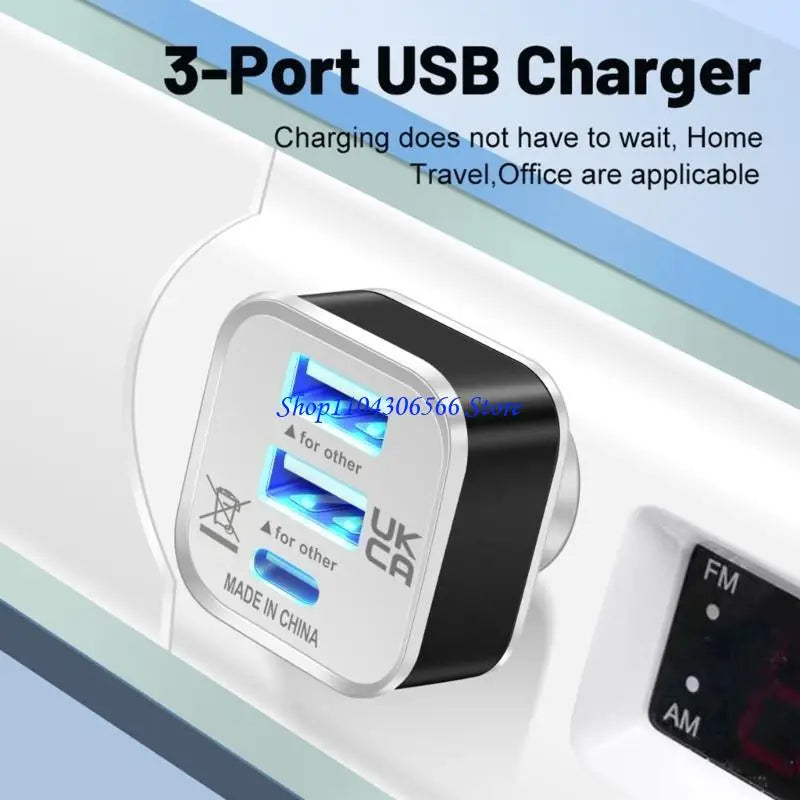 3-Port USB Splitter – Dual USB-A & USB-C Charging Adapter USB Charging Splitter HIP