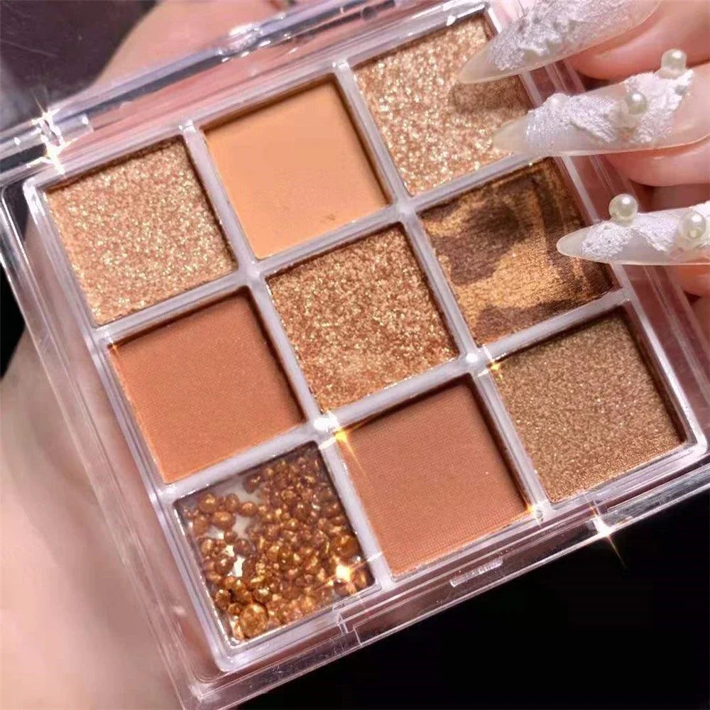 New 9 Colors Nude Shimmer Matte Eyeshadow Pallete Glitter Eyeshadow Long Lasting Waterproof Eye Pigments Shine Eyeshadow Makeup HIP 01