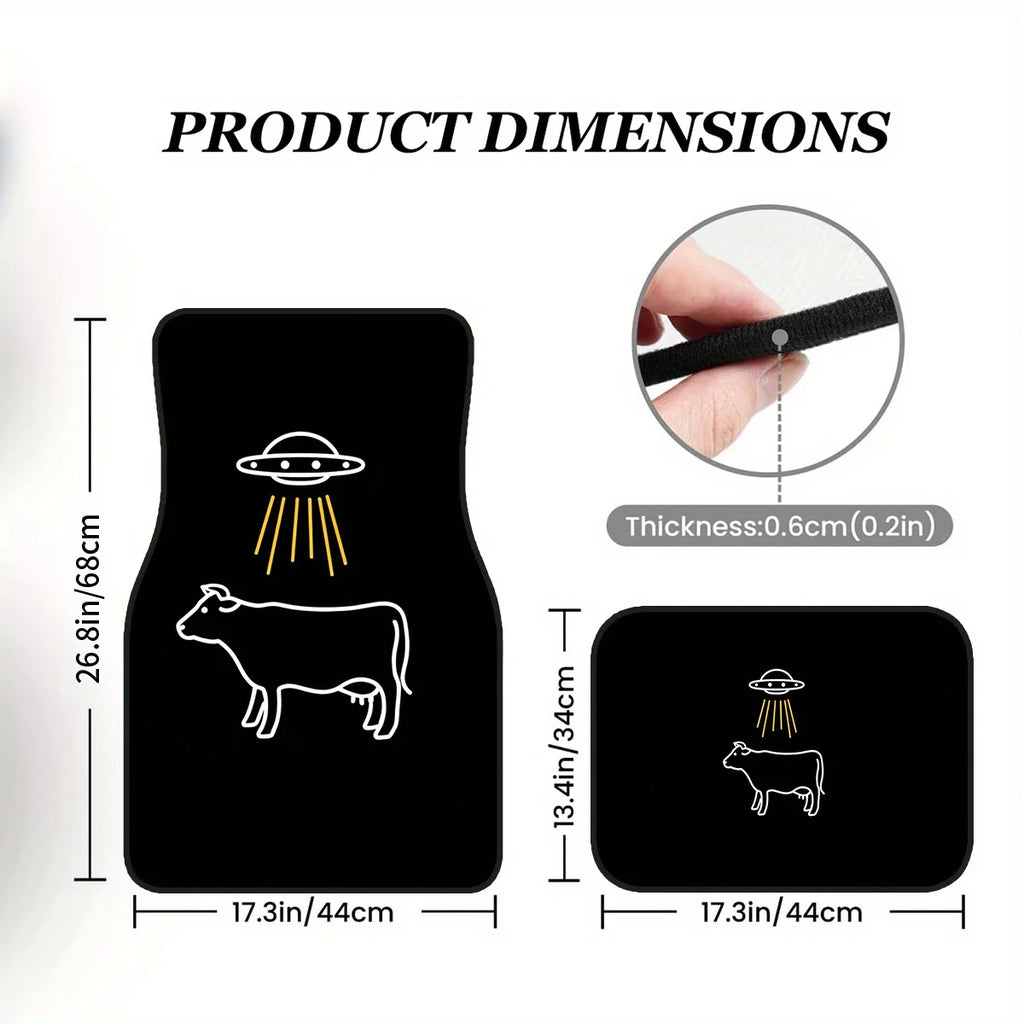 Set of 4 Cartoon Cow & UFO Car Floor Mats – Polyester Car Floor Mats HIP