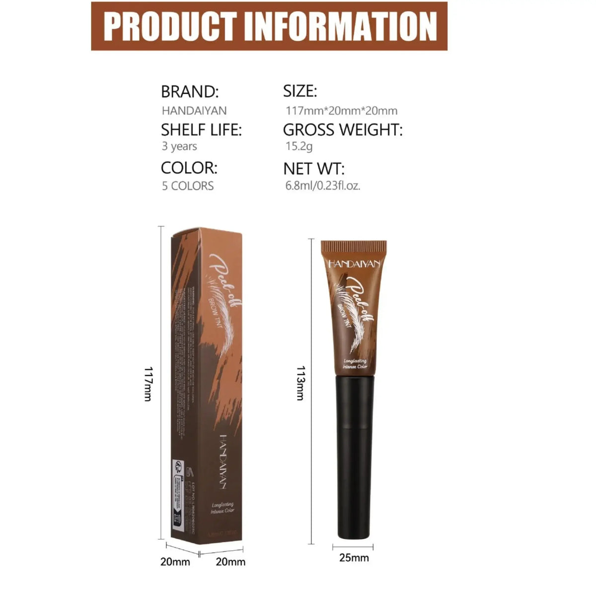 Handaiyan Waterproof Peel-Off Eyebrow Tint Gel – 5 Colors Eyebrow Tint Gel HIP