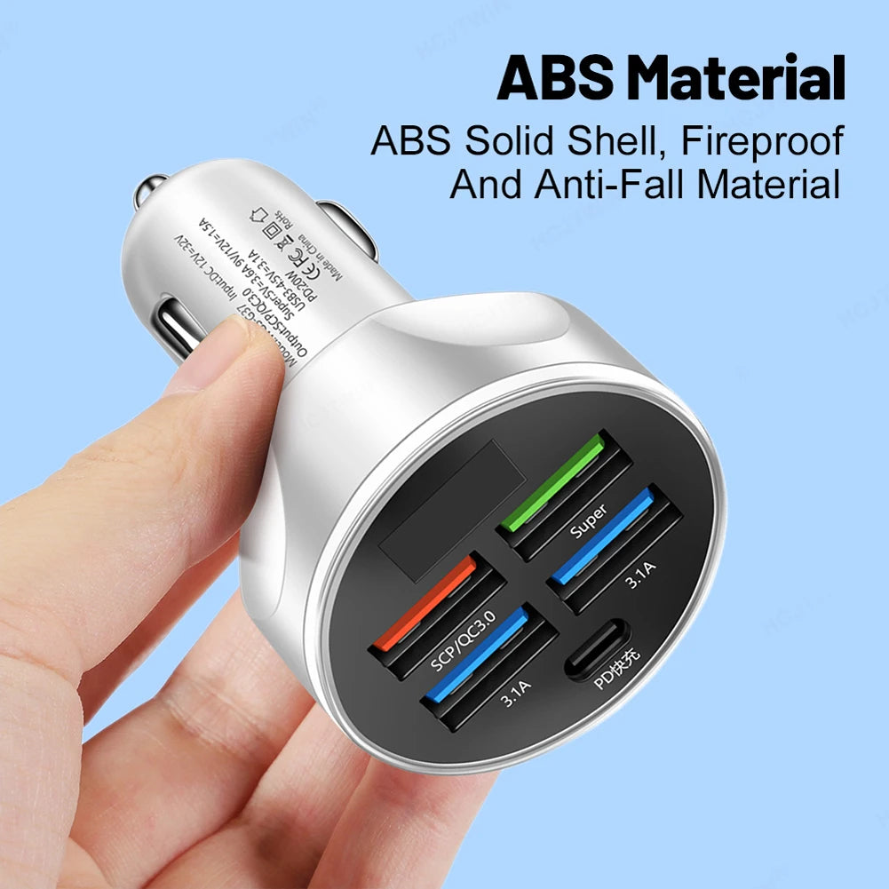 250W PD QC3.0 Car Charger – Fast USB-C & USB Car Adapter Car Charger Adapter HIP