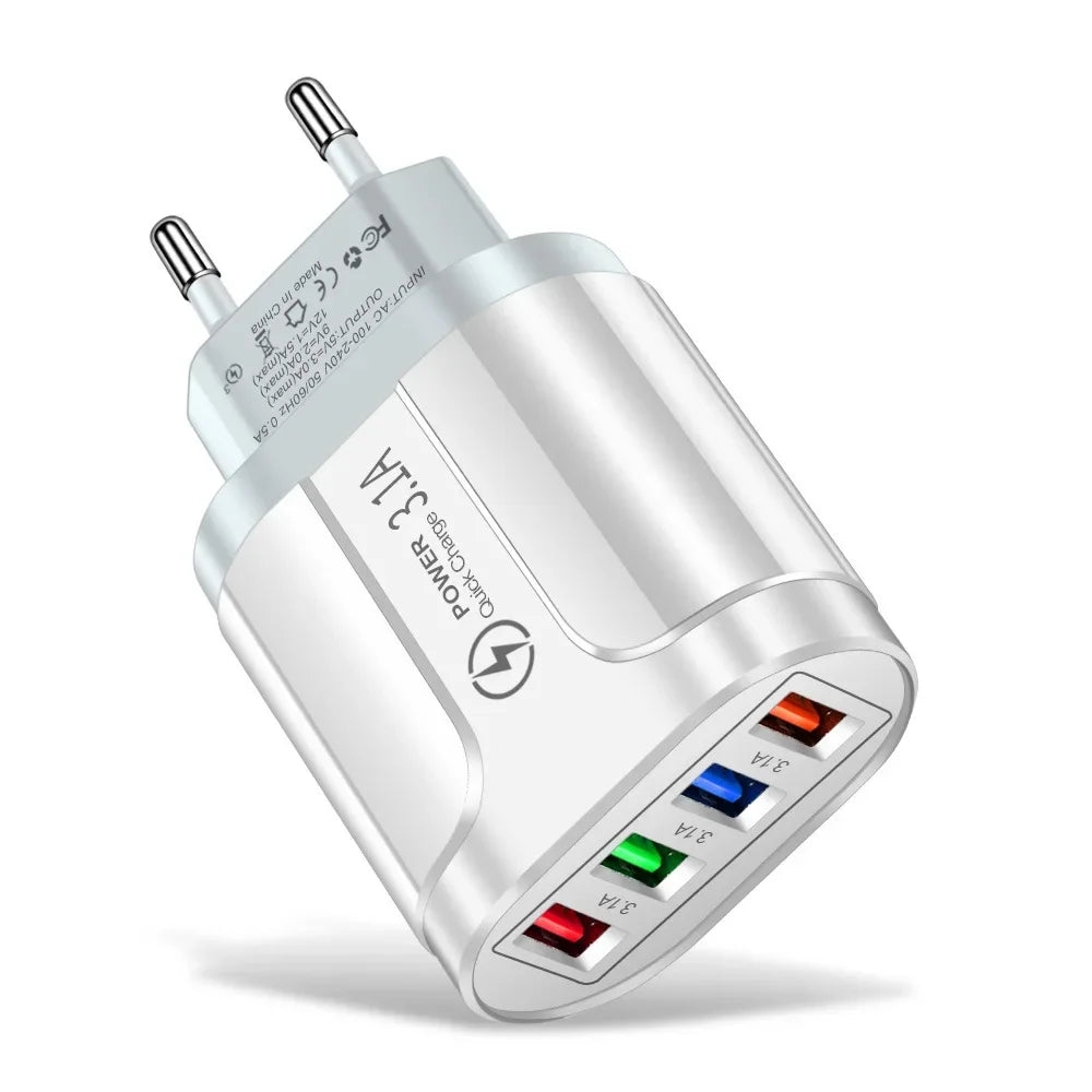 OLPAY 4-Port 45W USB Wall Charger – EU/US Plug Adapter USB Wall Charger HIP White-EU Plug