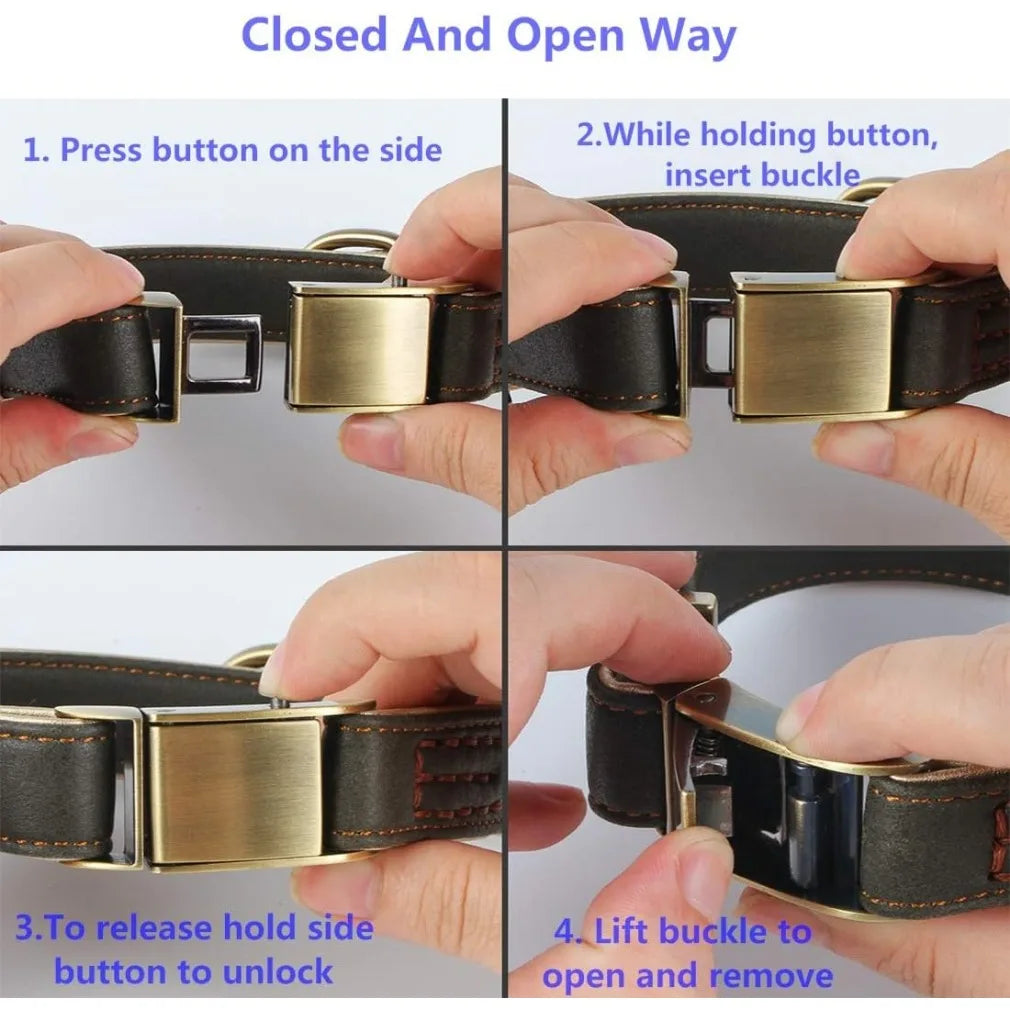 Luxury Padded Leather Dog Collar – Quick-Release Buckle Leather Dog Collar HIP