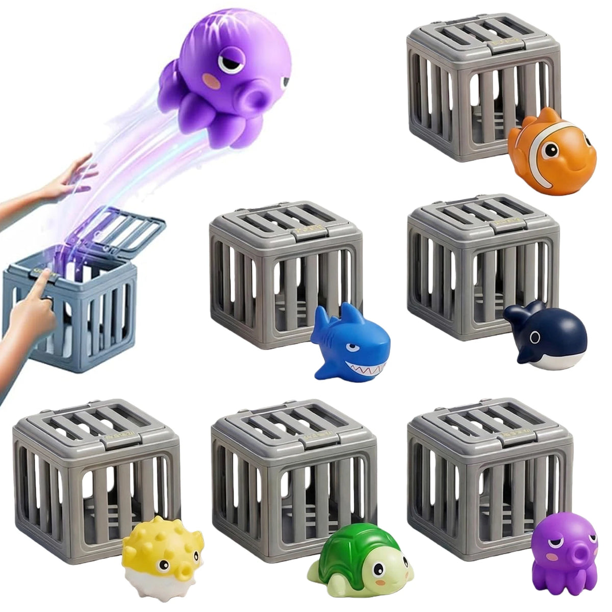Kids Pool Diving Toys – 6 Animal Rescue Cage Set Pool Diving Toy Set HIP