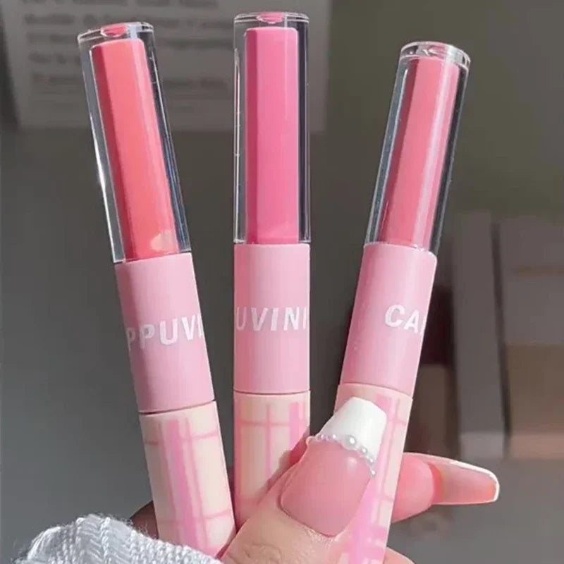 Double End Lip Glaze Sexy Long Lasting Red Tint Makeup Lip Mud Full Gloss Mirror & Matte Velvet Liquid Lipstick Korean Cosmetics HIP