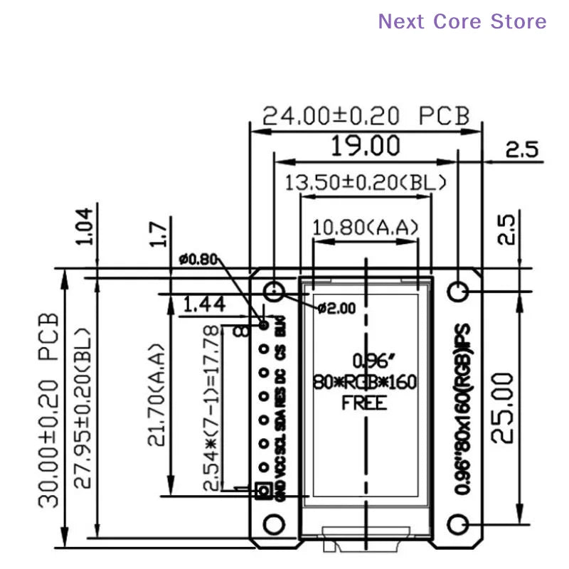 0.96" IPS TFT LCD Display Module 160x80 SPI ST7735S 3.3V LCD Display Module HIP