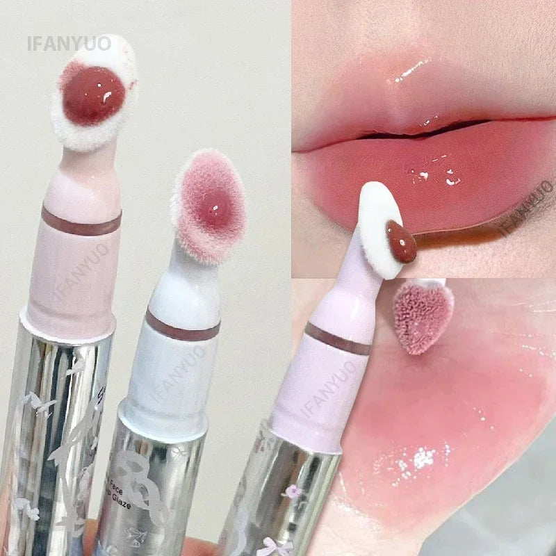 Flat Sponge Head Lip Gloss Moisturize Low Saturation Mirror Lip Glaze Lasting Waterproof Lip Plumping Tint Non Stick Cup Makeup HIP