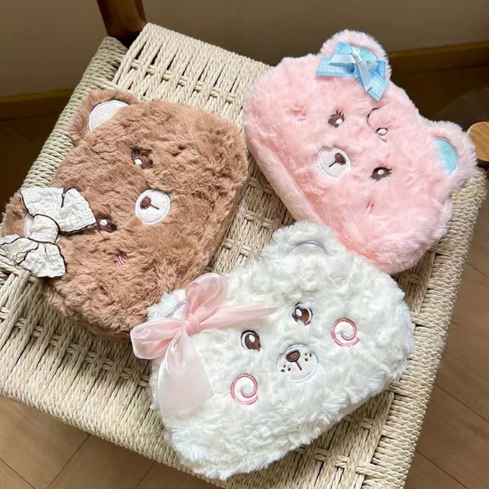 Kawaii Fluffy Bear Plush Pencil Case – Large Capacity Pouch Plush Pencil Case HIP