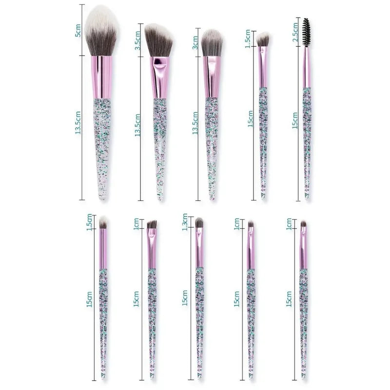 10-Piece Crystal Handle Makeup Brush Set – Face & Eye Kit Makeup Brush Set HIP
