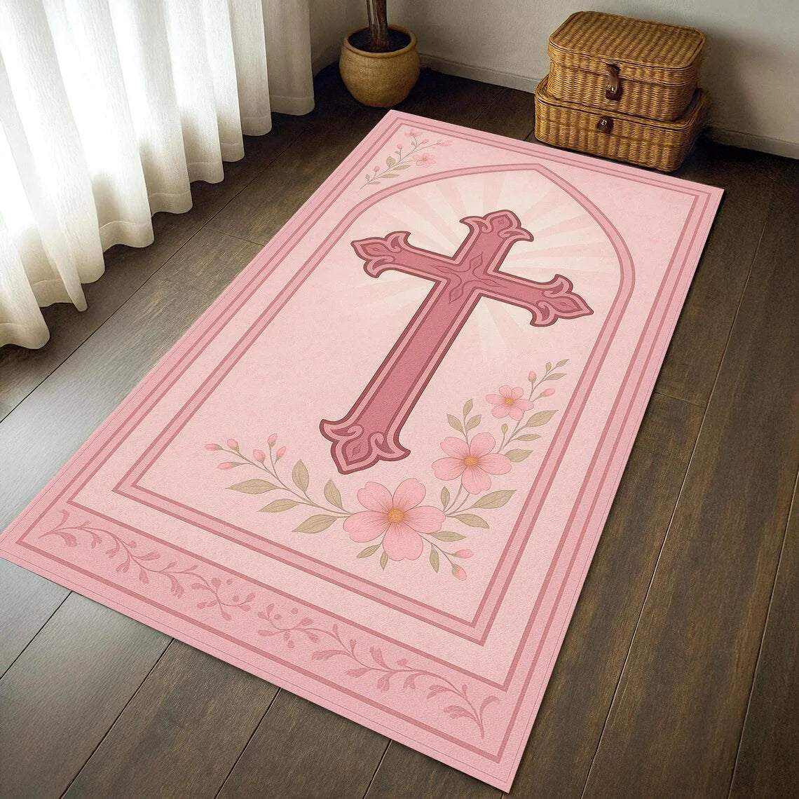 Christian Cross Prayer Rug – Non-Slip Jesus Area Carpet Prayer Area Rug HIP 1 40X60cm-Felt