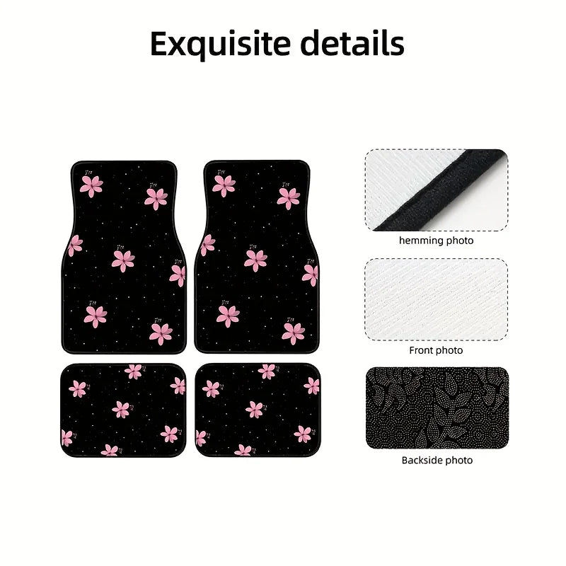 4-Piece Pink Flower Car Floor Mats – Easy Clean Gift Set Car Floor Mats HIP
