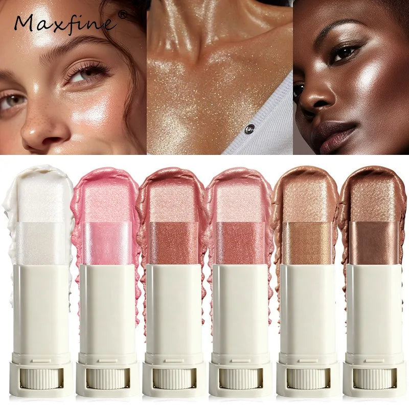 Shimmer Highlighter Stick Face Brightening Contour Stick Cream Glitter Makeup Waterproof Sweat-Proof Multi‑Use Cosmetic Makeup HIP