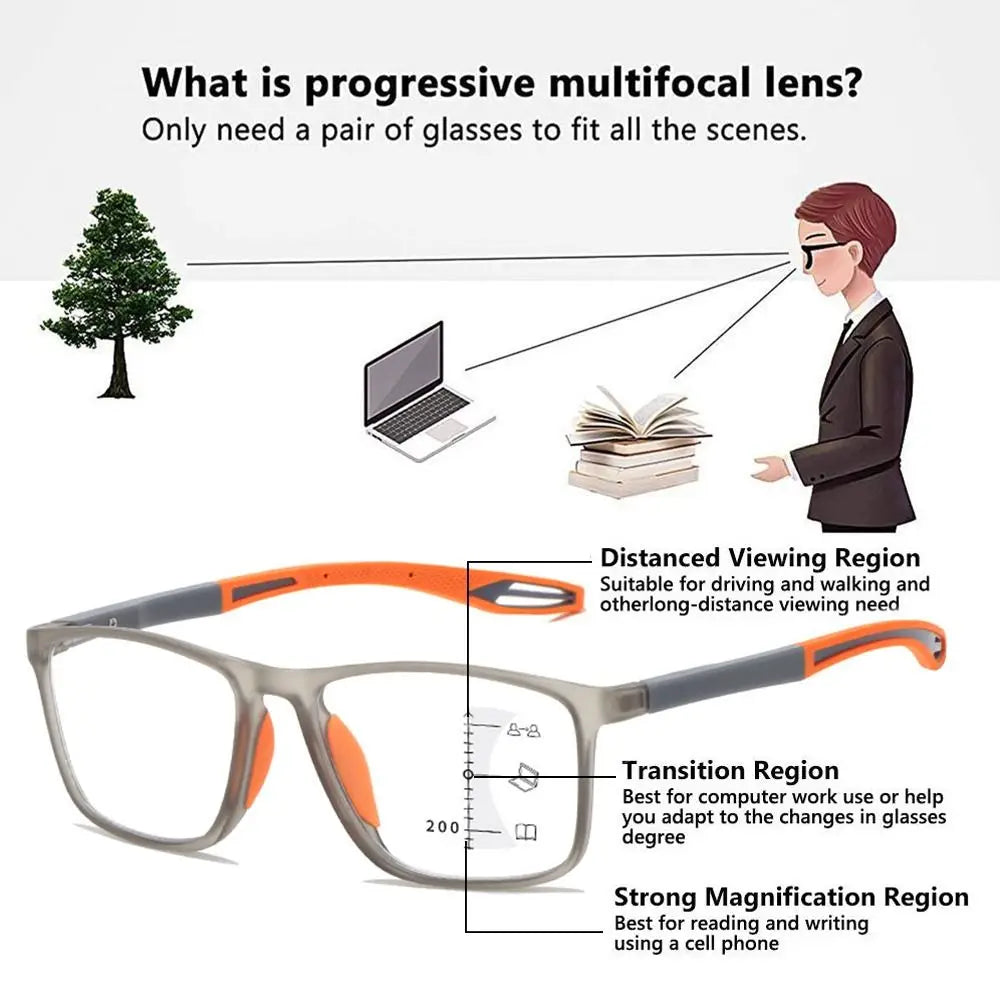 TR90 Progressive Multifocal Reading Glasses | Blue Light Filter Multifocal Reading Glasses HIP