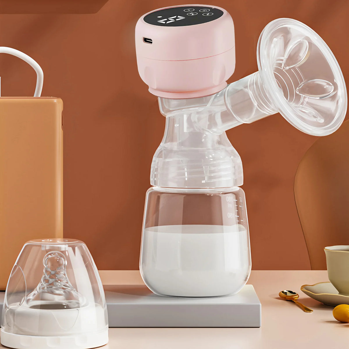 2-in-1 Electric Breast Pump & Baby Bottle – Portable Pink Electric Breast Pump HIP