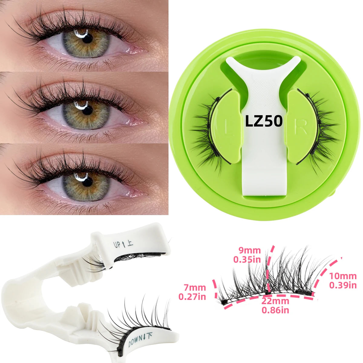 Magnetic Eyelashes 1 Pair Reusable 3D Glue-free Waterproof False Eyelashes Natural False Eyelashes and Magnetic Tweezers Set HIP LZ50