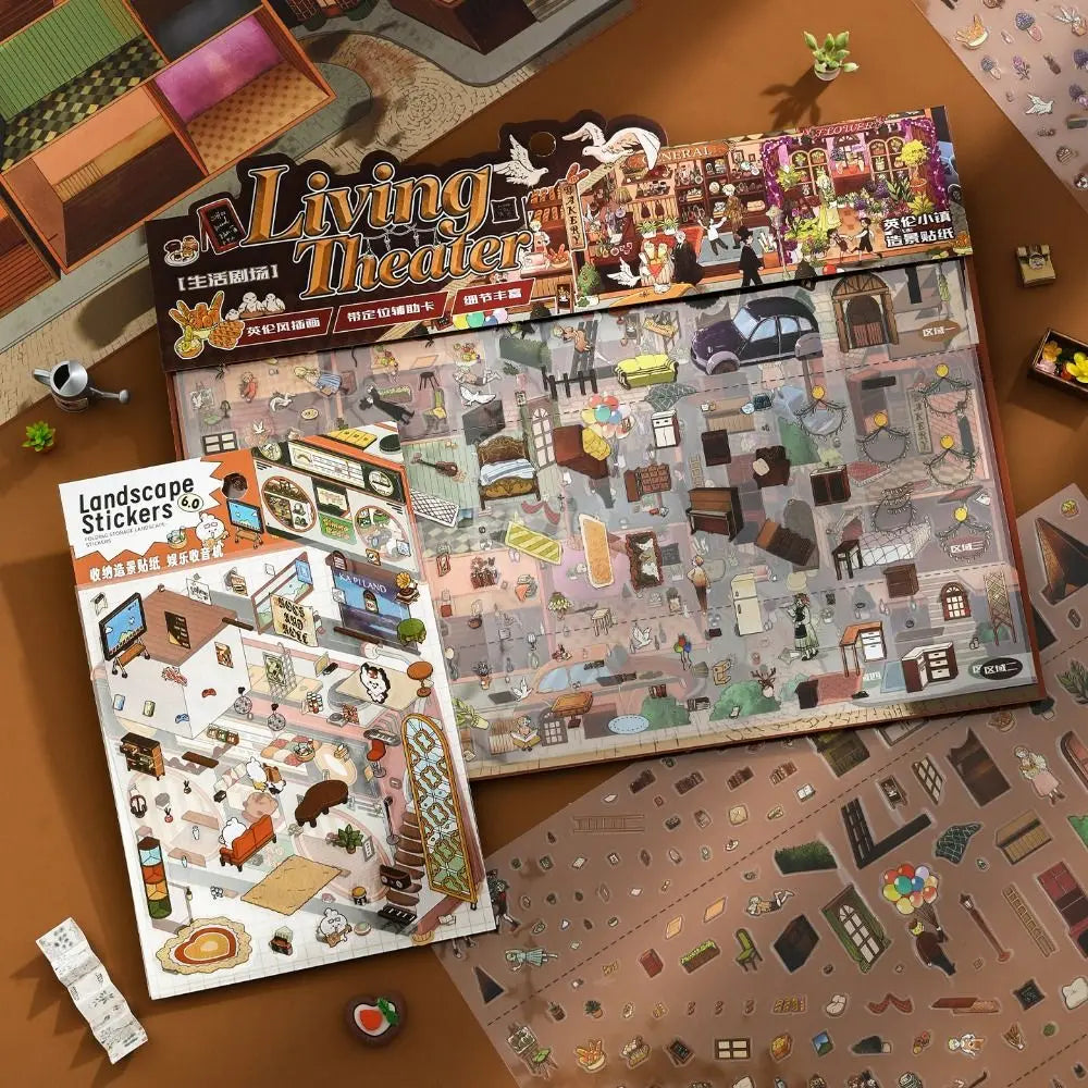 British Town Miniature Scene Sticker Book – 200+ PET Stickers Craft Sticker Book HIP