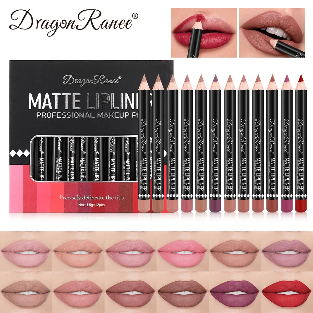 Dragon Ranee 12-Color Nude Matte Lip Liner Pencil Set Lip Liner Set HIP DR-D9001