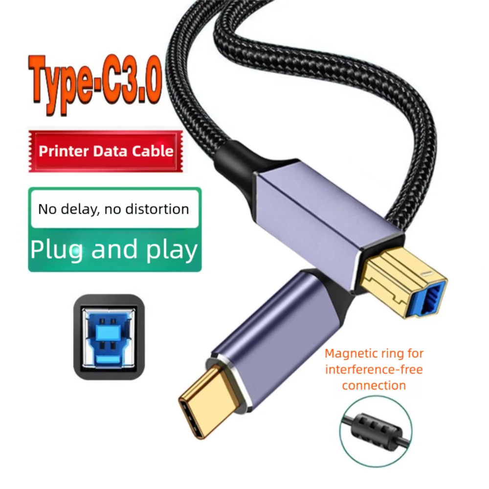 USB-C to USB-B 3.0 Braided Cable – Gold Plated Printer Cable USB Printer Cable HIP