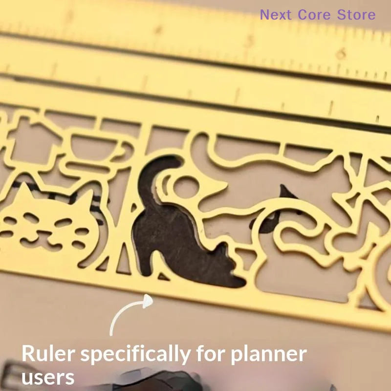 Cute Cat Brass Ruler Bookmark – 2-in-1 Measuring & Stencil Ruler Bookmark HIP