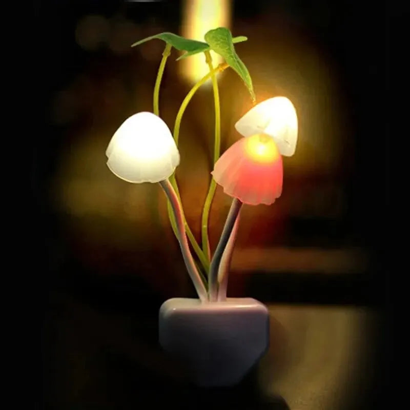 Novelty Mushroom Fungus Night Light EU & US Plug Light Sensor 220V 3 LED Colorful Mushroom Lamp Led Night Lights HIP