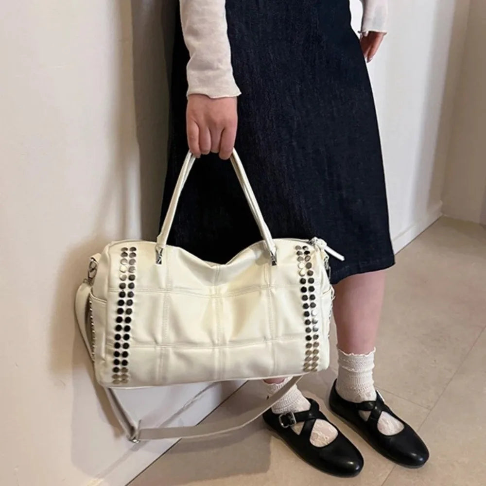 Y2K Rivet Tote Bag – Large Capacity Detachable Shoulder Strap Rivet Tote Bag HIP