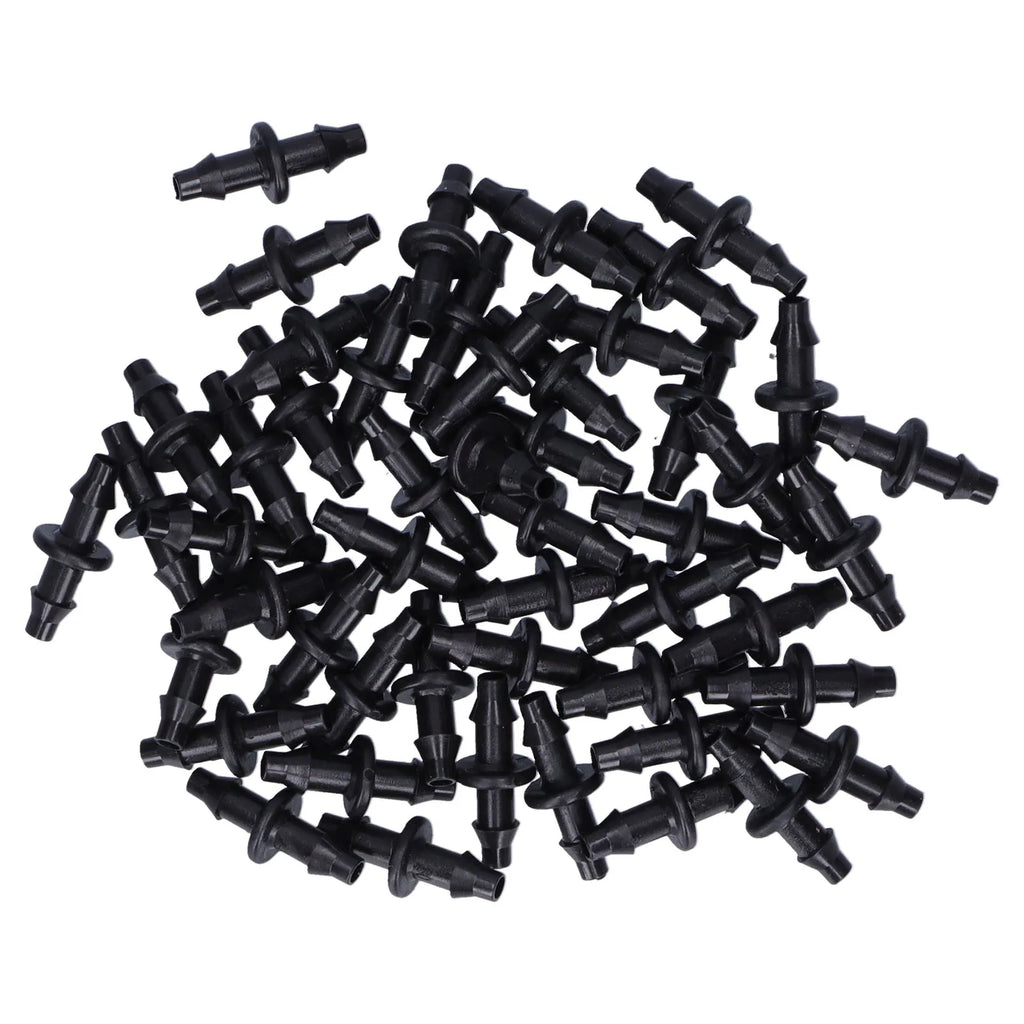 100pcs 4/7 2‑Way Connector Drip Irrigation Connector Fitting Garden Irrigation Accessories Barbed Connector Barbed Fitting HIP black