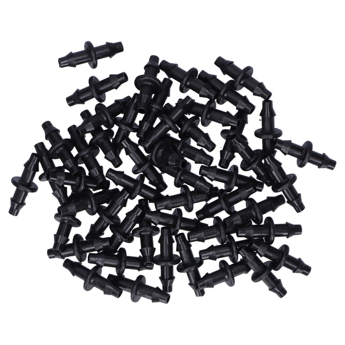 100pcs 4/7 2‑Way Connector Drip Irrigation Connector Fitting Garden Irrigation Accessories Barbed Connector Barbed Fitting HIP black