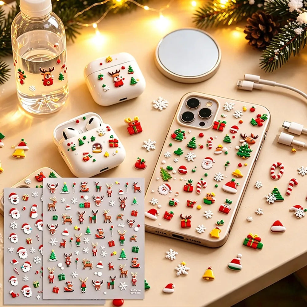 5D Embossed Nail Art Stickers Waterproof Halloween Christmas Handset Decals DIY Manicure Graffiti Decoration Nails Art Ornament HIP