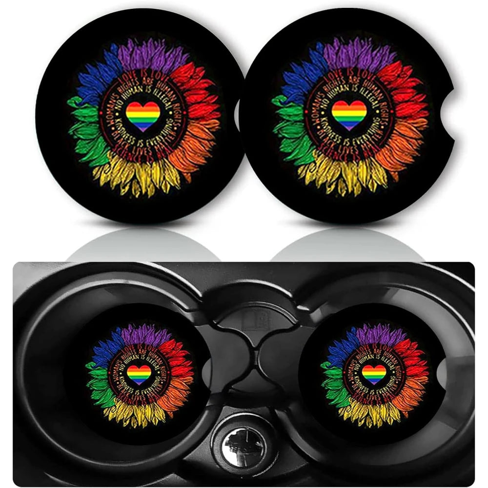 2-Pack Rainbow Sunflower Car Cup Holder Coasters | Non-Slip Car Cup Holder Coaster HIP 1 Other