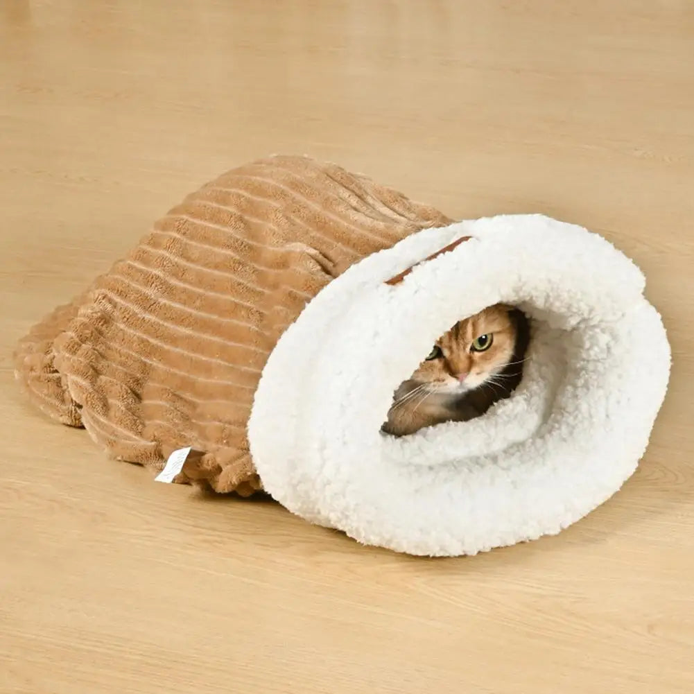 Cat Sleeping Bag Soft Cuddly Fluffy Feel Thickened Pet Pocket Type Quilt Bed Kitten Puppy Soft Comfortable Warm Nest Pet HIP
