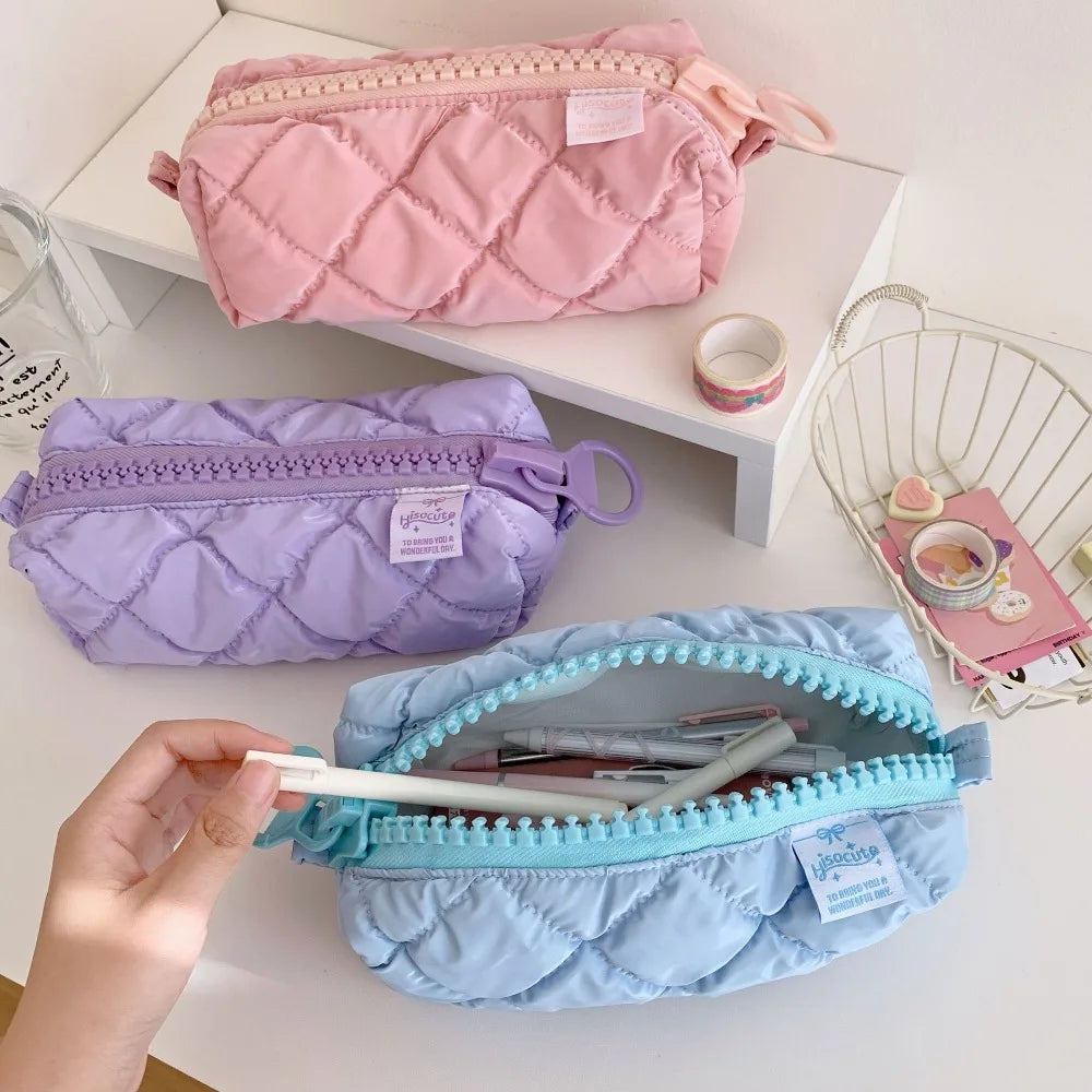 Candy Color Large Zipper Pencil Bag – Polyester Cosmetic Case Zipper Pencil Case HIP