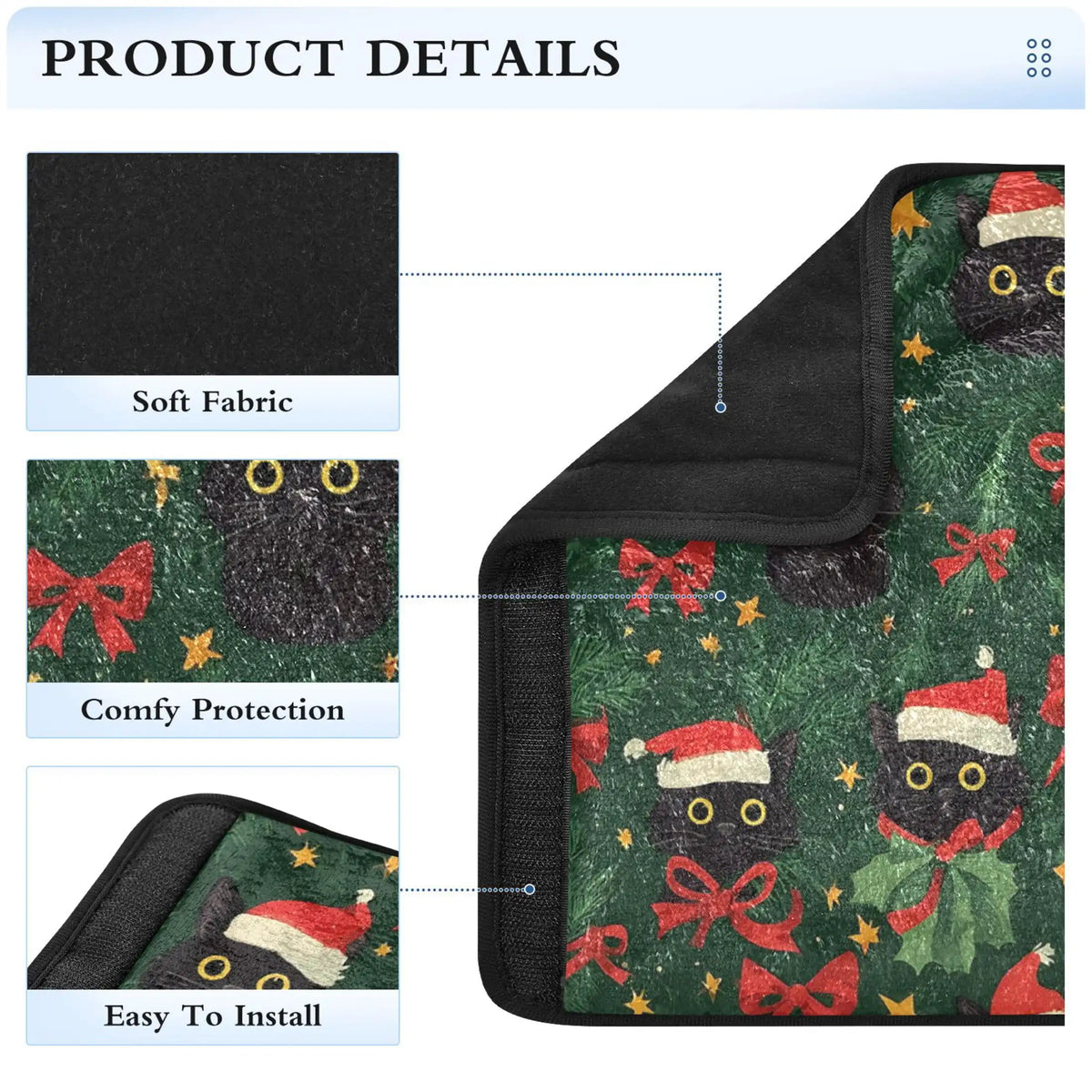 Christmas Cat Bow Seat Belt Covers 2 Pack – Soft Flannel Seat Belt Cover HIP