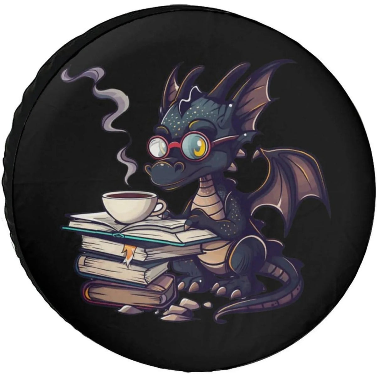 Funny Dragon Reading Books & Coffee Spare Tire Cover Spare Tire Cover HIP 1 17in