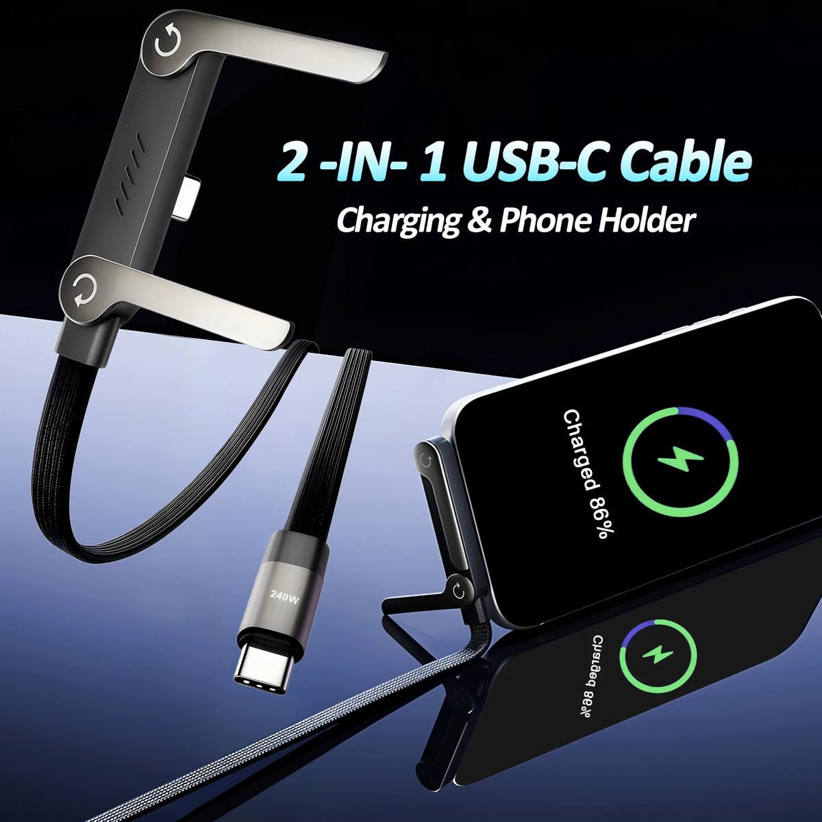 2-in-1 USB-C Cable & Phone Stand – 240W PD Fast Charger USB-C Charging Cable HIP