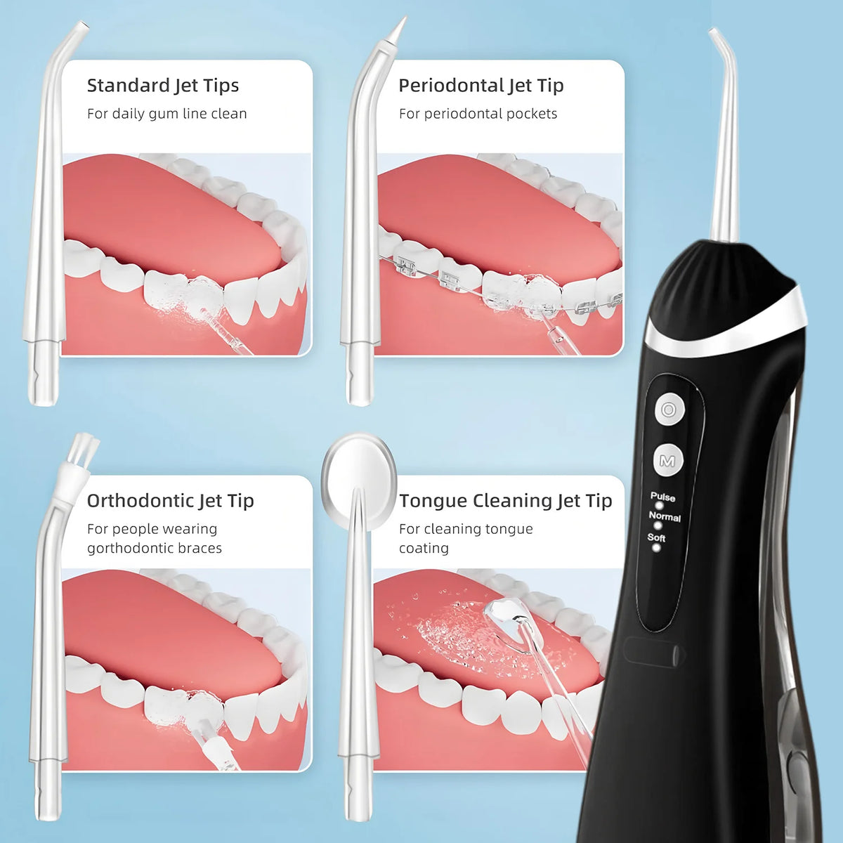 Portable Water Flosser – 4 Nozzles, 3 Modes, USB Rechargeable Oral Water Flosser HIP