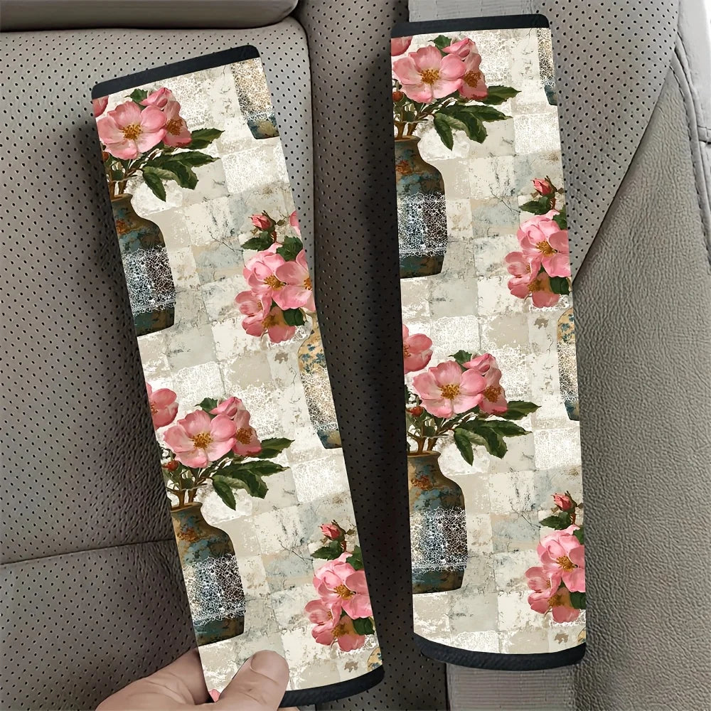 Vintage Rose Floral Car Seat Belt Shoulder Pads | Lace Trim Seat Belt Shoulder Pad HIP