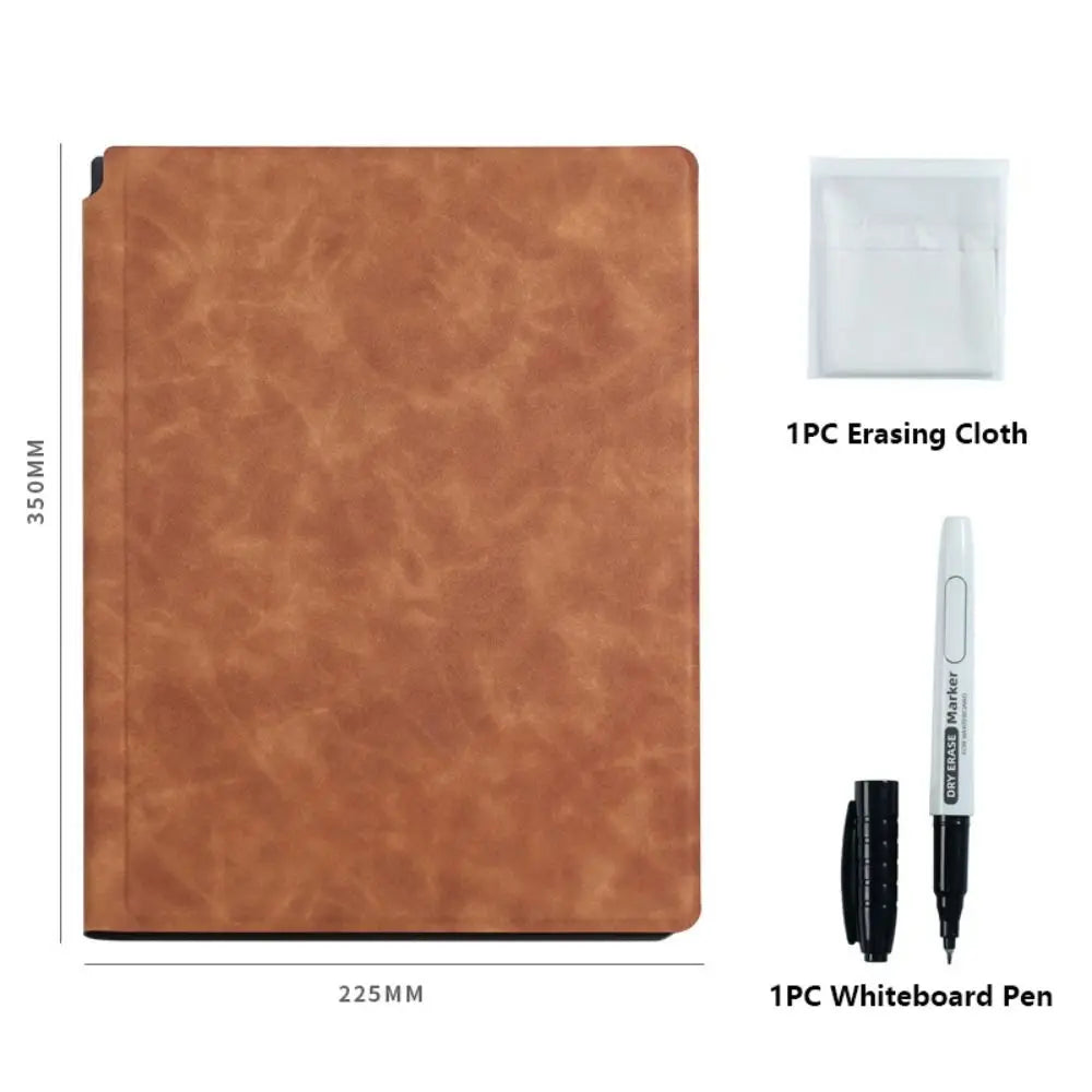 Reusable A4 Whiteboard Notebook – PU Leather with Pen & Eraser Reusable Whiteboard Notebook HIP Brown