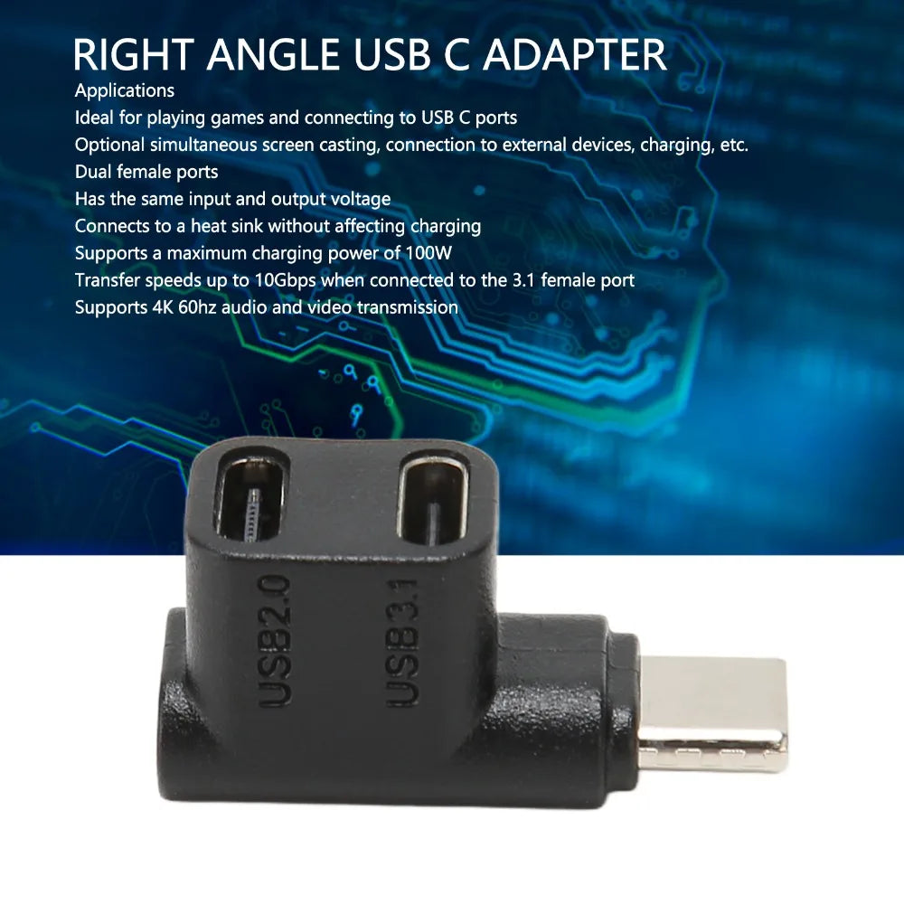 2-Pack 90° USB-C Adapter 10Gbps 100W 4K@60Hz Right Angle USB-C Adapter HIP