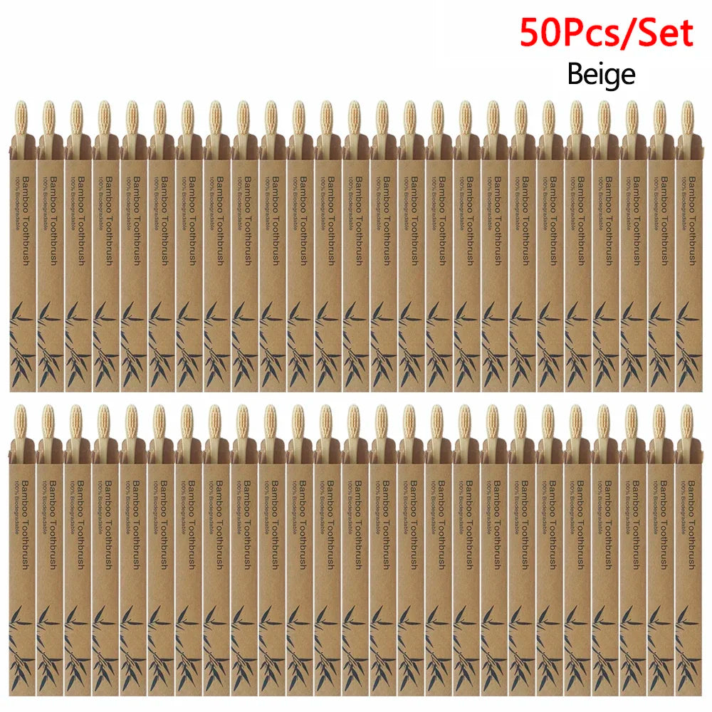 50/Pack Natural Bamboo Toothbrush Wood Toothbrushes Soft Bristles Capitellum Fiber Teeth brush Eco-Friendly Oral Care wholesale HIP Beige