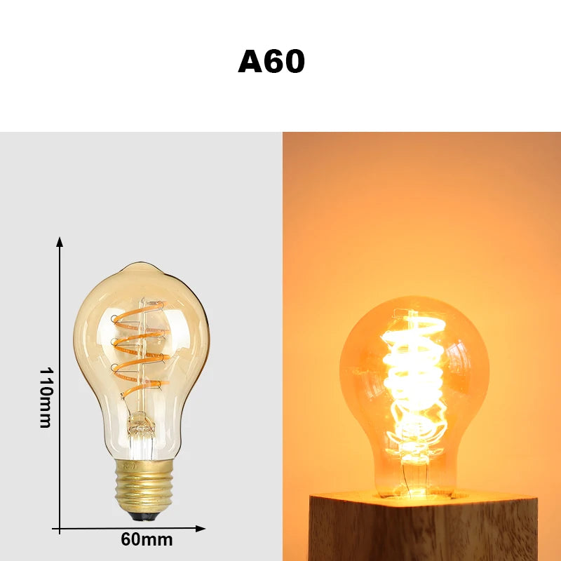 E27 LED Filament Vintage Edison Bulb 4W – A60 ST64 G95 | YNL LED Filament Bulb HIP A60 Warm White Yes|4W